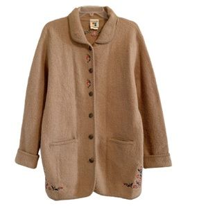 Vintage Wool Coat Twee Boucle Wool Embroidered Long Line Coat